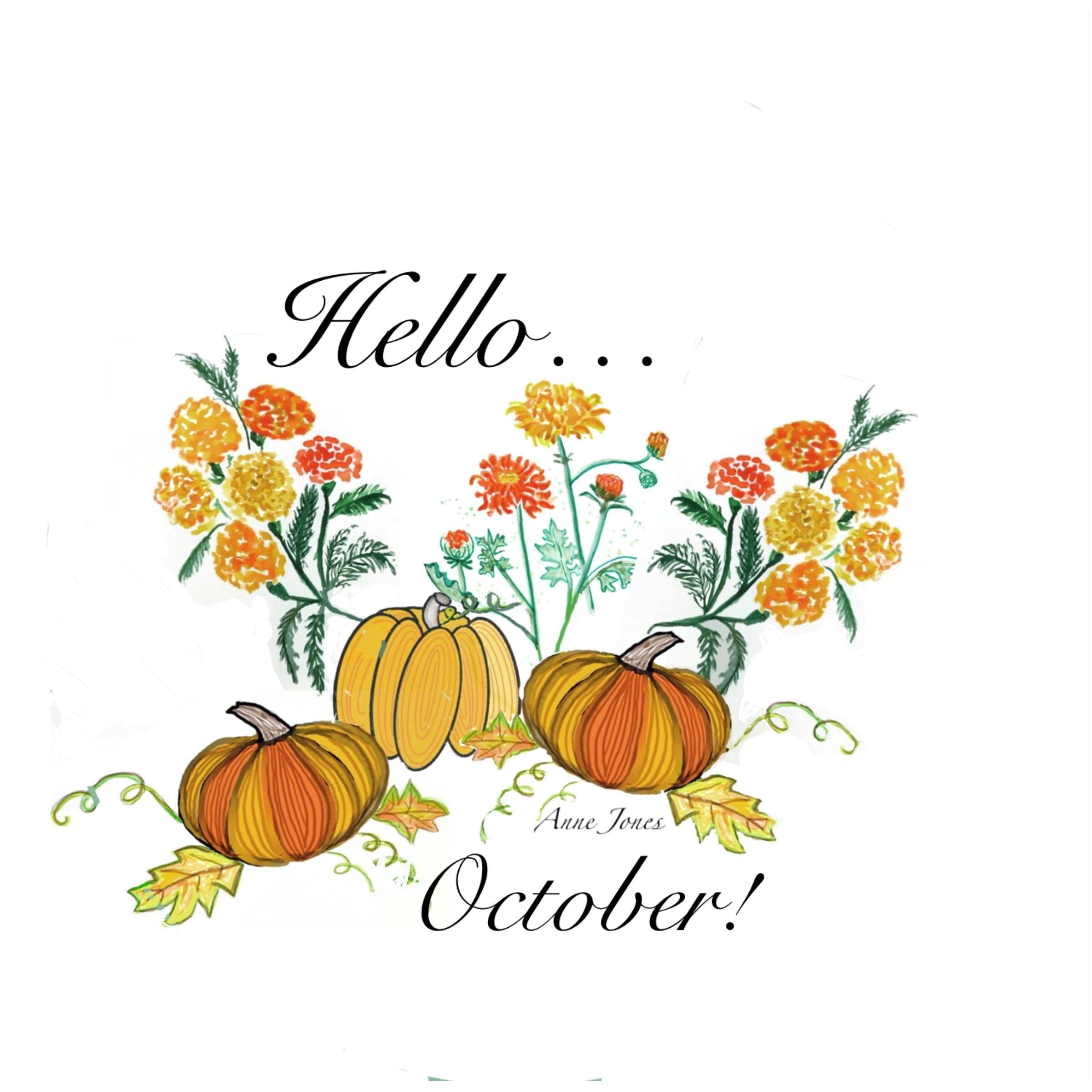 Hello October!
 design
 original water color by Anne
5x5” heavy card stock
blank inside for your own message