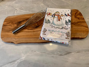Tea Towel. Snowman Winter Birds, Woodsy Cabin Decor