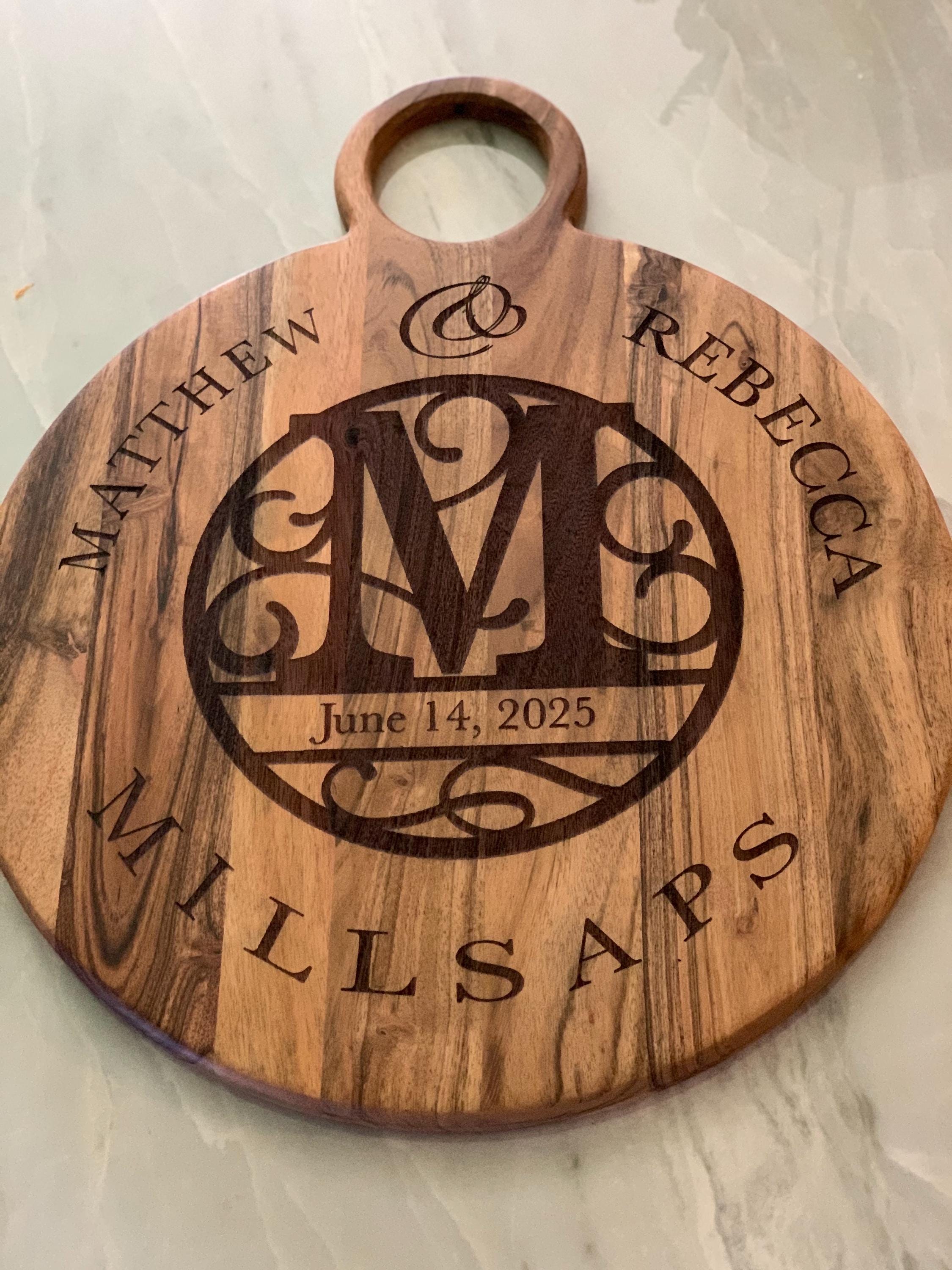 Personalized Wedding Cutting Board Engraved Monogram Anniversary Celebration Custom Kitchen Gift