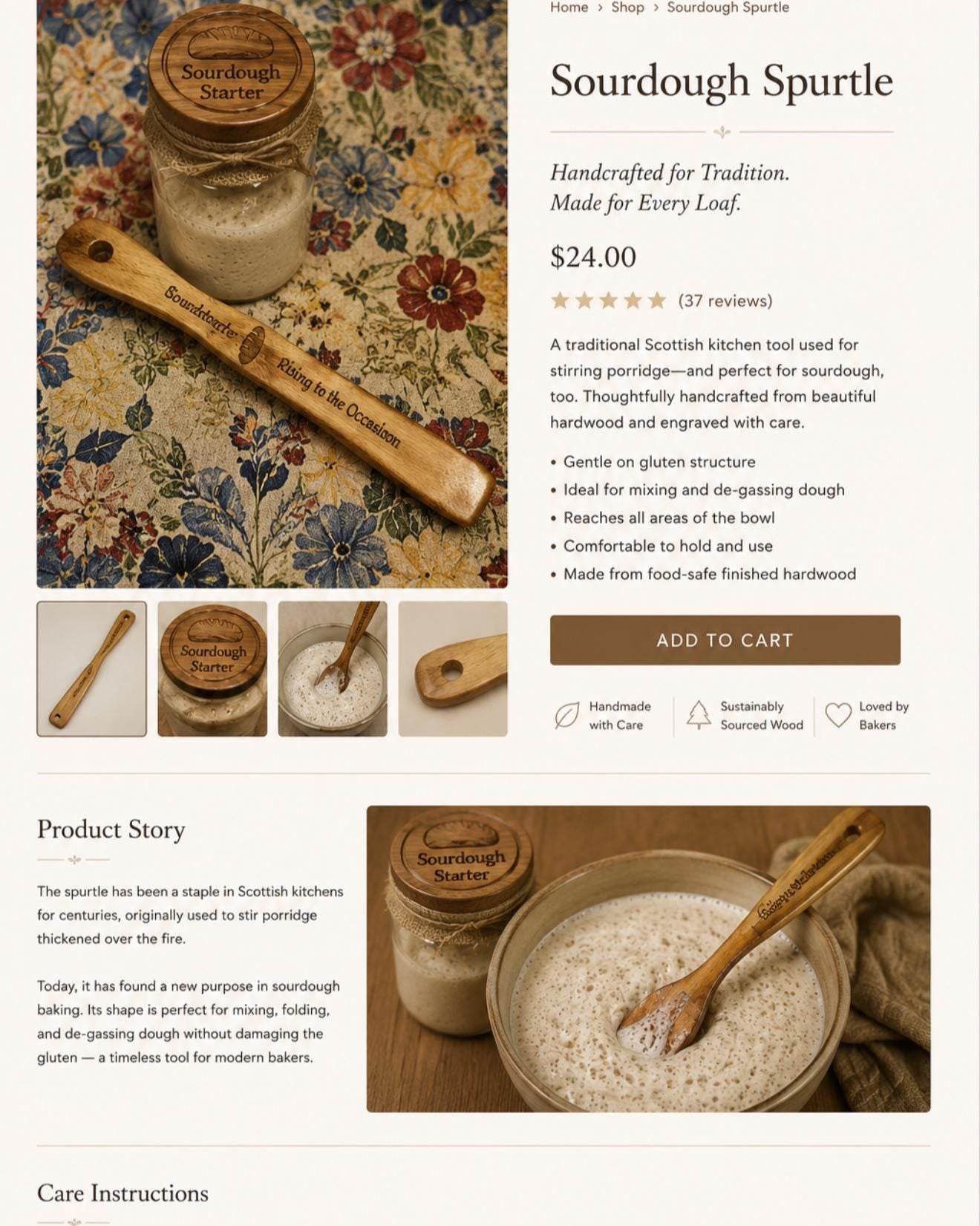 Acacia Wood Spurtle: Engraved Sourdough Baking Utensil for Bakers