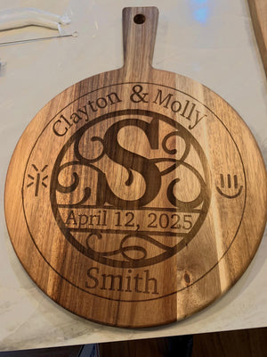 Personalized Wedding Cutting Board Engraved Monogram Anniversary Celebration Custom Kitchen Gift