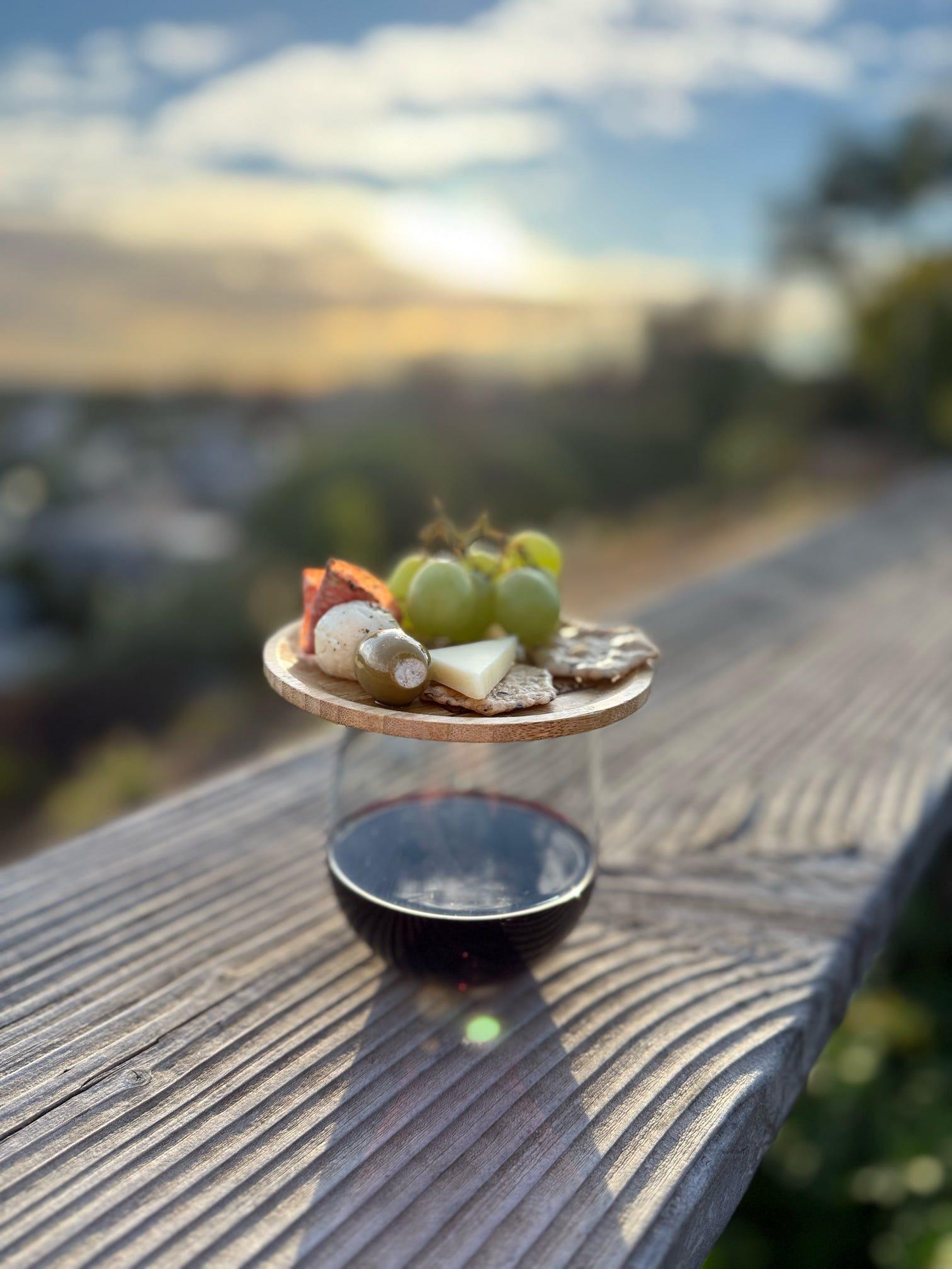Bamboo Wine Glass Topper Nibble Board: Personalized Charcuterie Plate (5-inch)