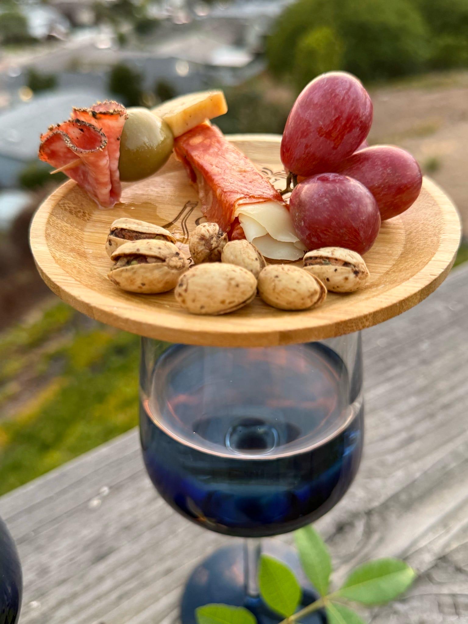 Bamboo Wine Glass Topper Nibble Board: Personalized Charcuterie Plate (5-inch)