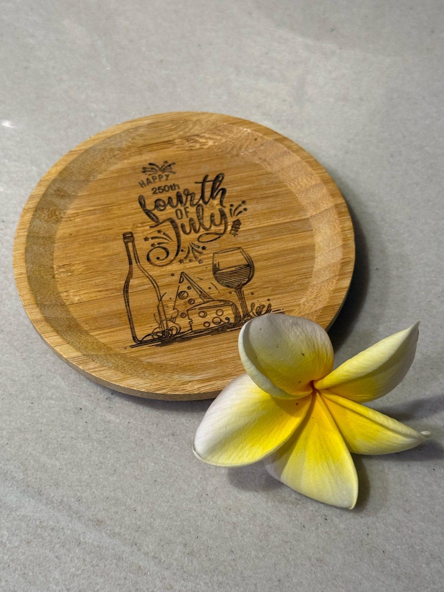 Bamboo Wine Glass Topper Nibble Board: Personalized Charcuterie Plate (5-inch)