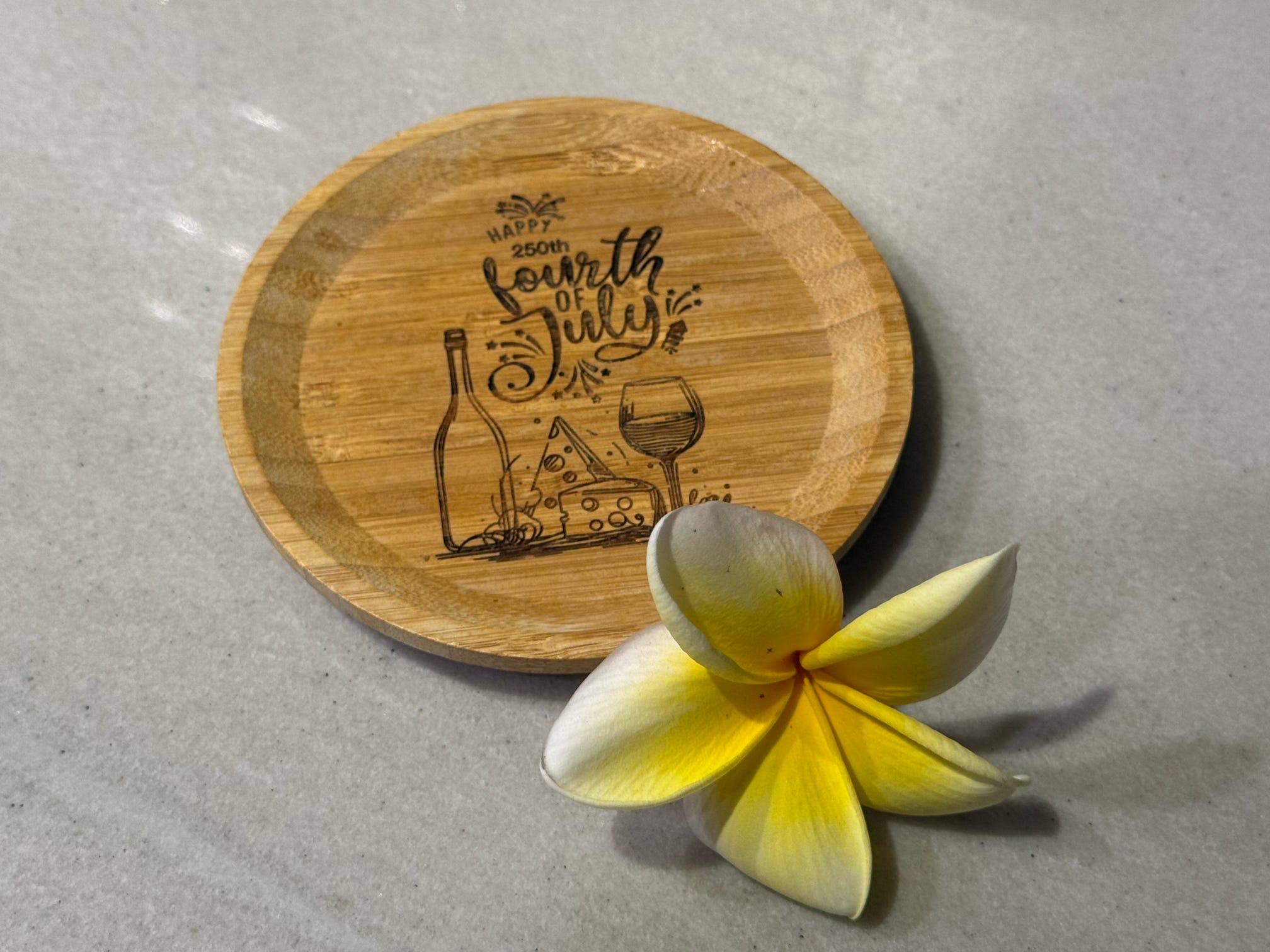 Bamboo Wine Glass Topper Nibble Board: Personalized Charcuterie Plate (5-inch)