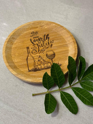 Bamboo Wine Glass Topper Nibble Board: Personalized Charcuterie Plate (5-inch)