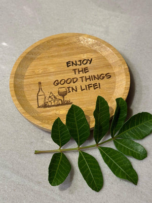 Bamboo Wine Glass Topper Nibble Board: Personalized Charcuterie Plate (5-inch)